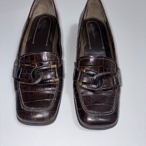 Liz Claiborne Flex Croc Embossed Brown Leather Loafers Womens 8M